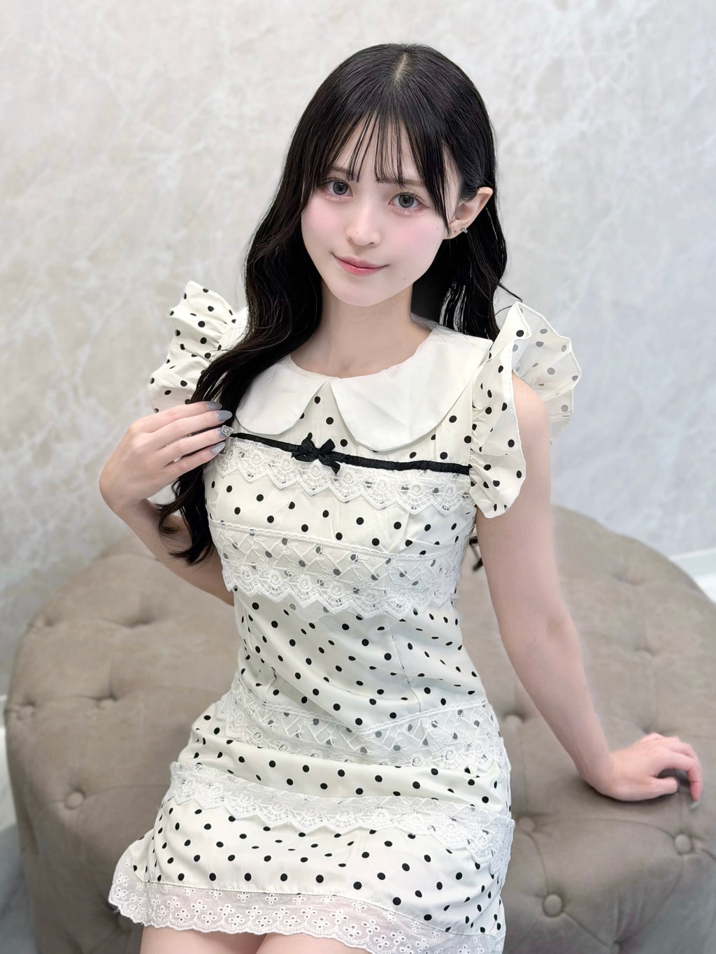 ドーリーレースドットリボンミニワンピ