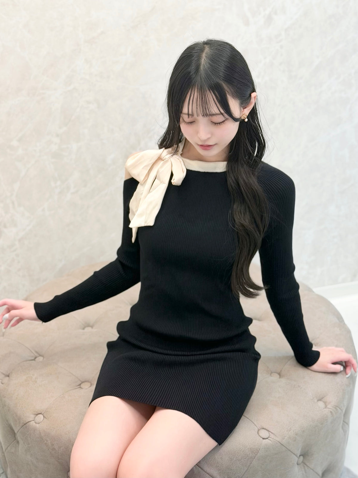 ワンショルリボンニットワンピ