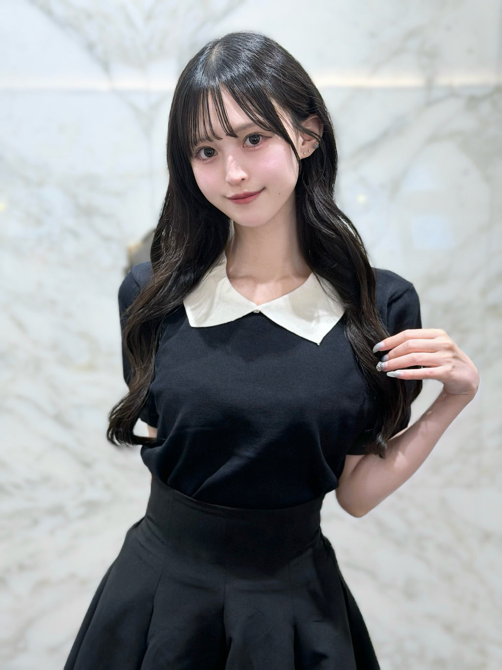 襟付きバイカラートップス