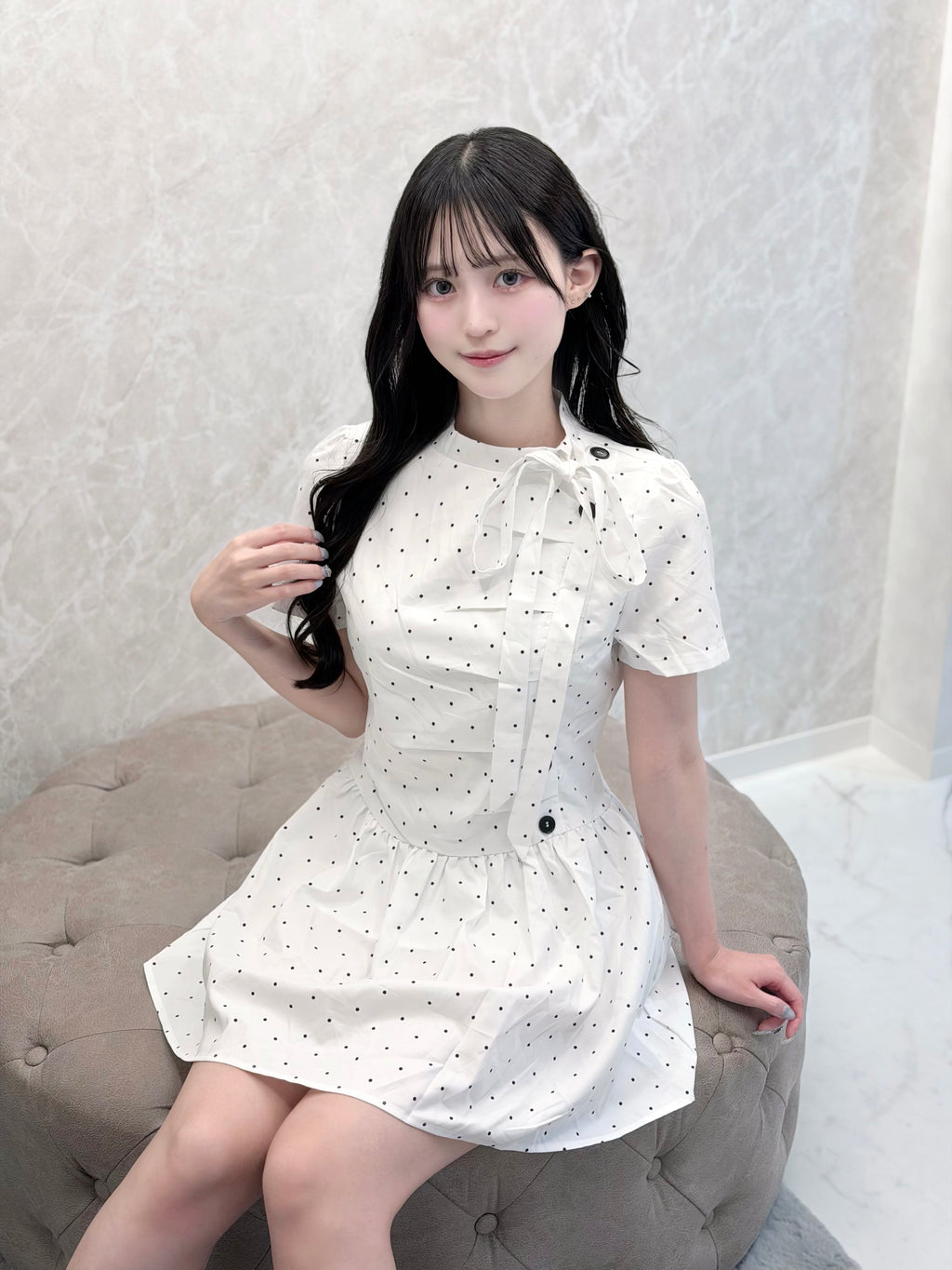 サイドボタンドットリボンミニワンピ