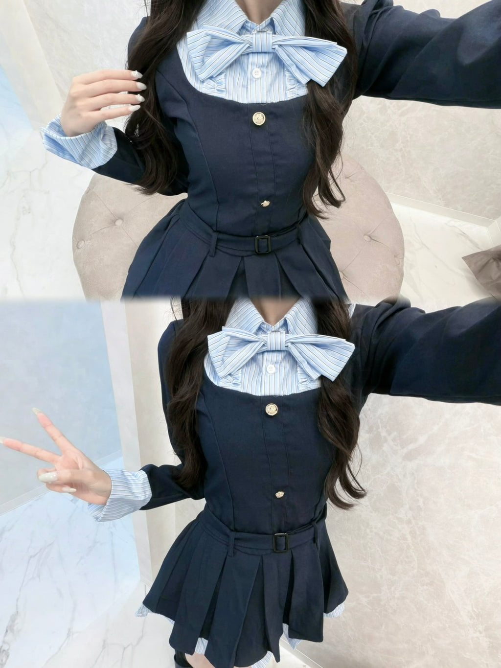 ベルト付きリボンプリーツワンピ