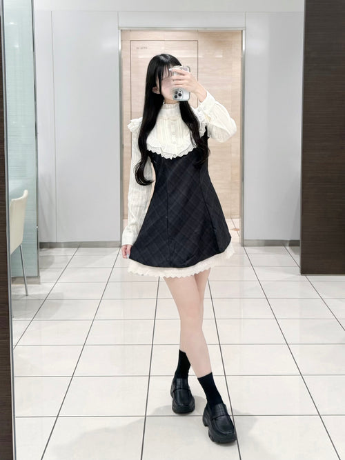 リボン付きフリルドーリーチェックワンピ