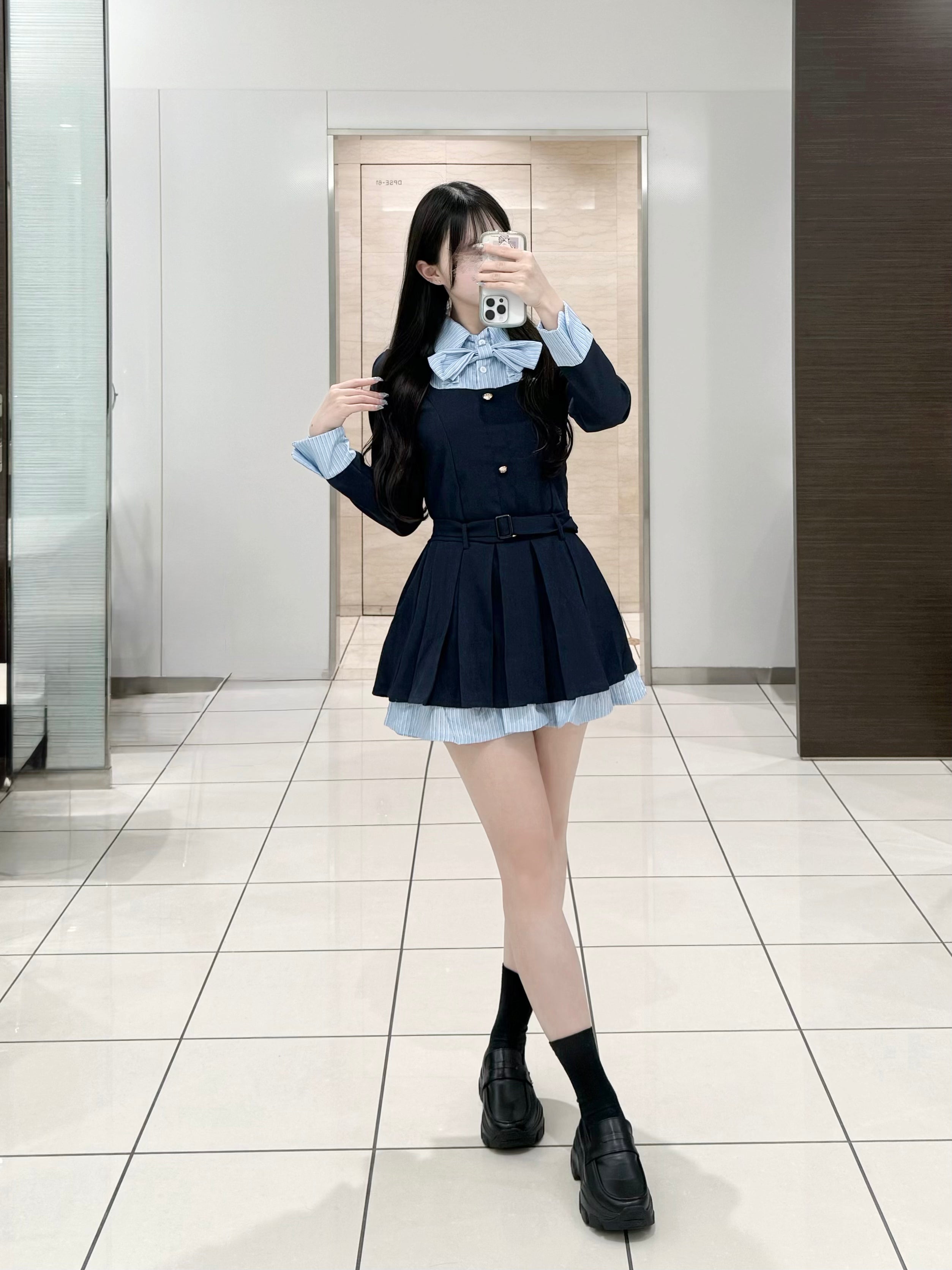 ベルト付きリボンプリーツワンピ