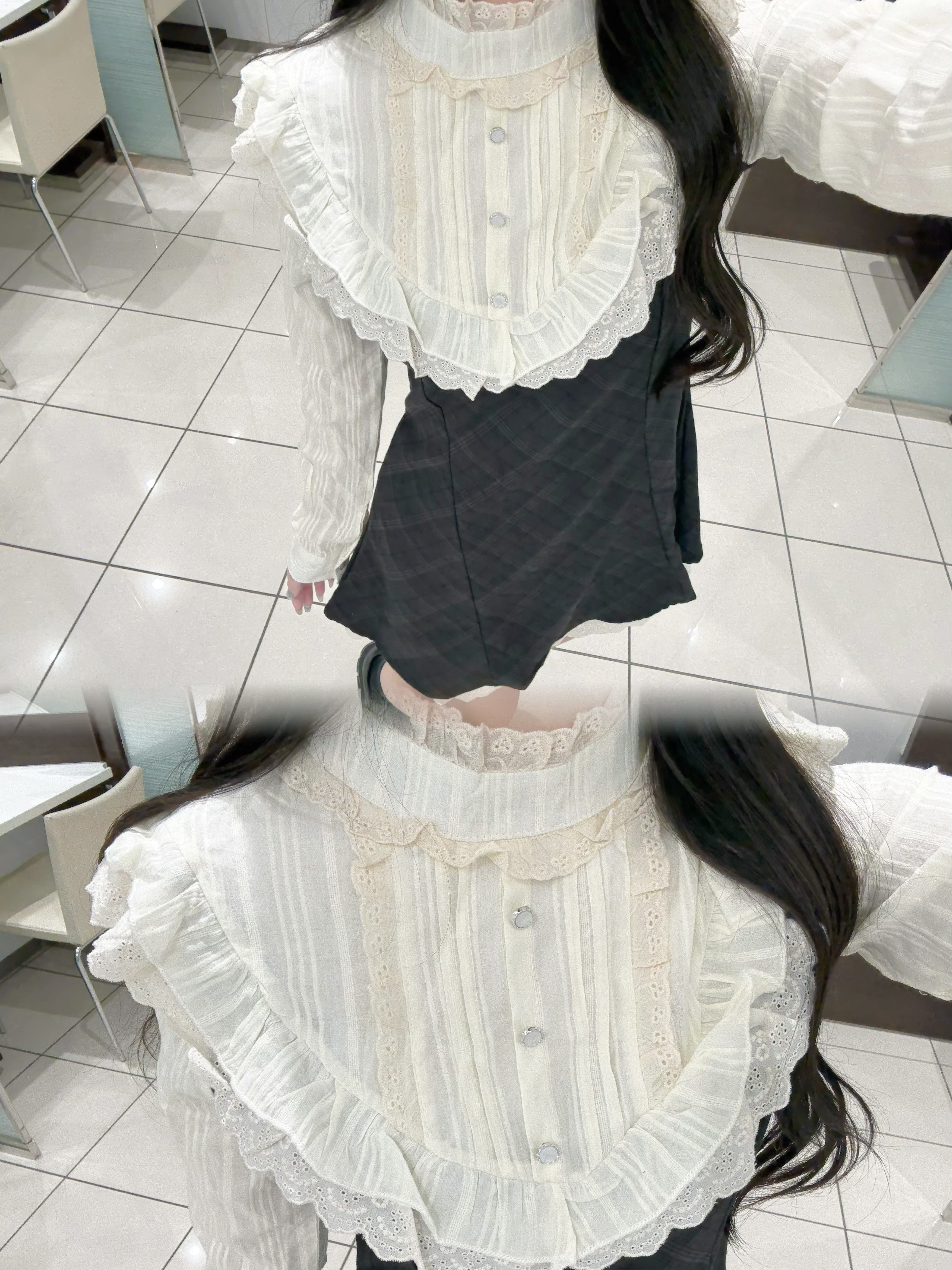 リボン付きフリルドーリーチェックワンピ