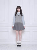 リボンニットベスト×フリルブラウス×プリーツスカート 3Pセットアップ
